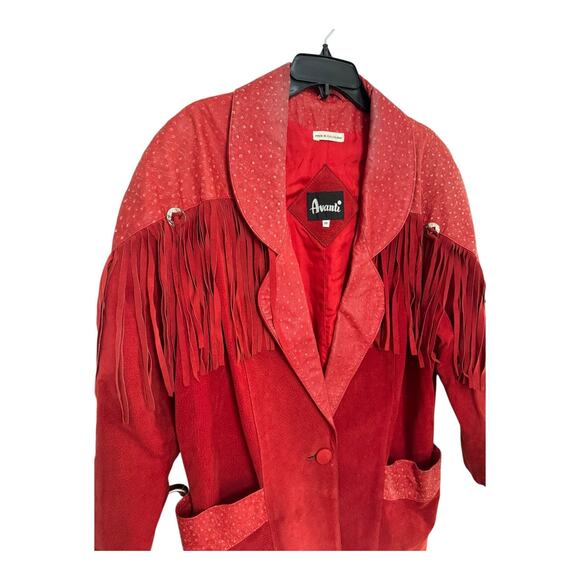 Vintage 1980s Avanti Red Suede Western Fringe Frontier Leather Coat medium - Picture 5 of 16